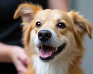 Happy dog getting groomed